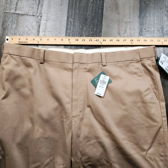 Mens LL Bean Dress Chino size 42 (42x30) Tan Flat Front Pants - Picture 5 of 14